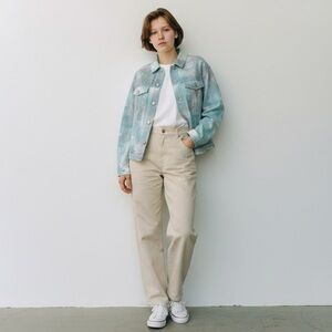 Oddy Women's Blue and Gray Tie-Dye Denim Jacket